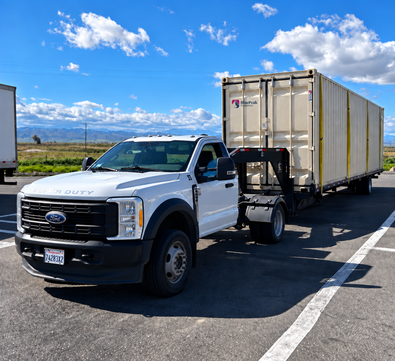 Shipping container delivery truck